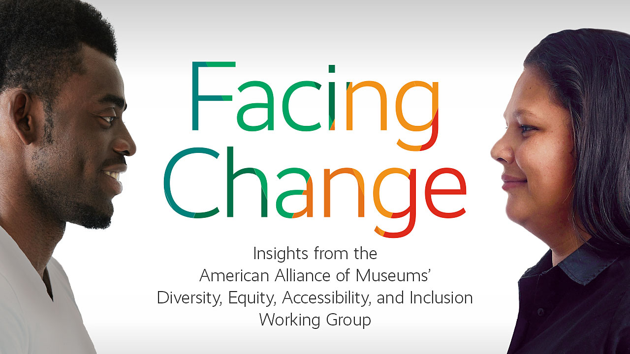 Facing Change Report Cover: A man looks into they eyes of a woman facing him with the text, "Facing Change" between them